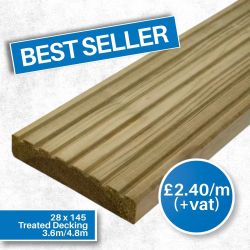 28 x 145 Redwood Green Treated Deck Boards